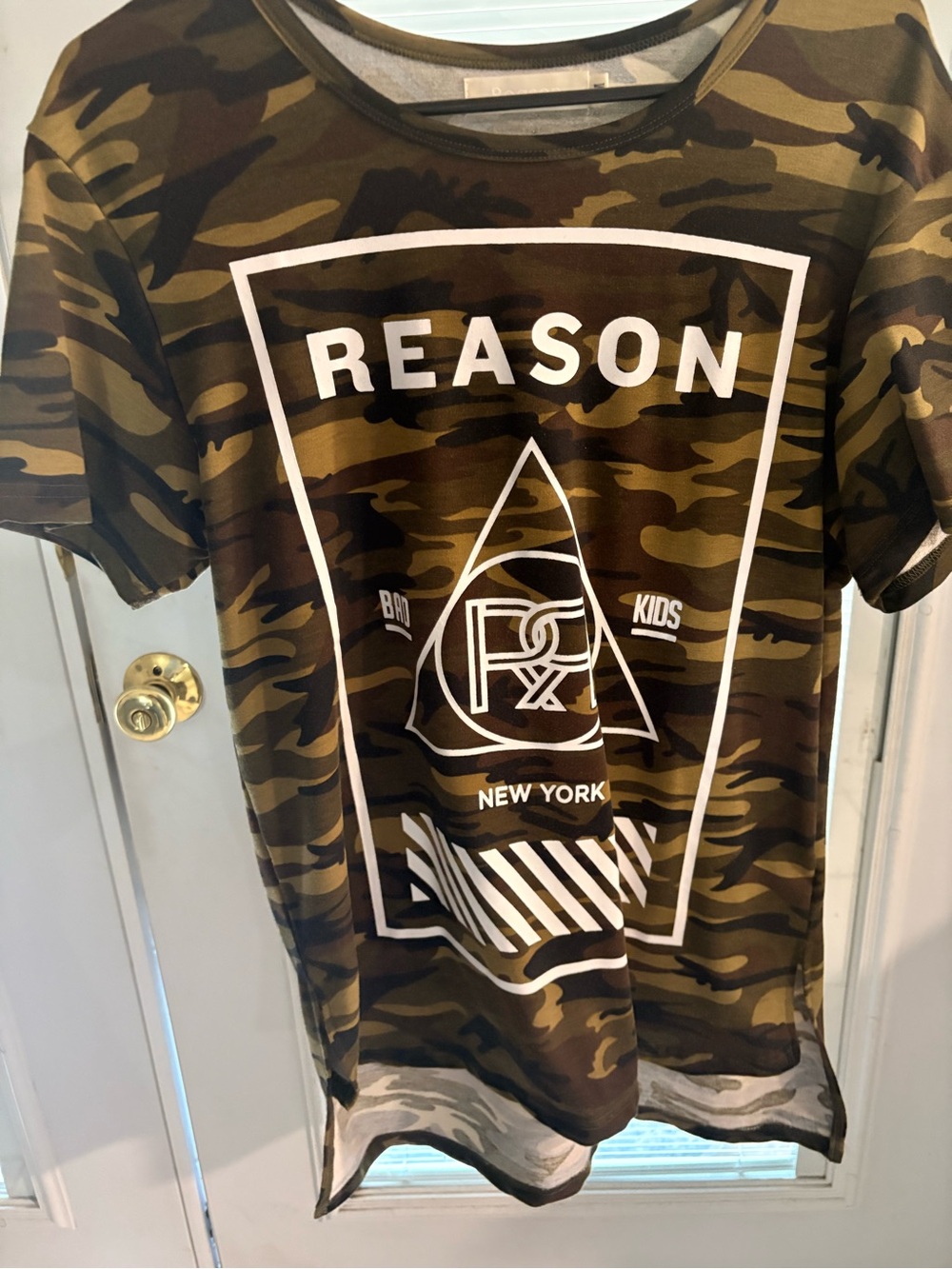 Reason Men's Olive & Brown Camo Short Sleeve Tee with White Logo
